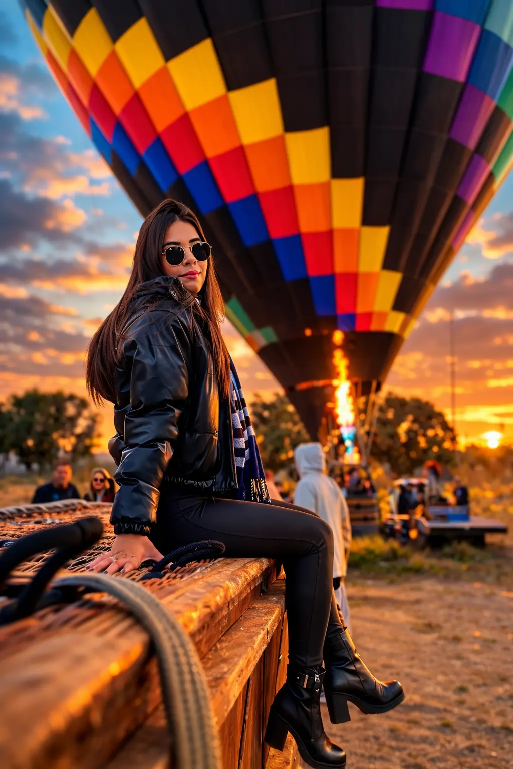 Casal em voo de balão ao nascer do sol